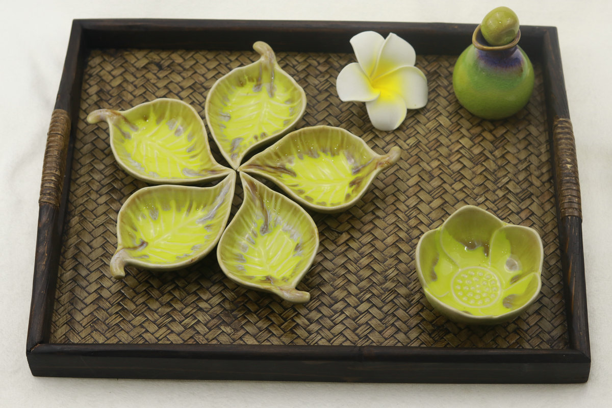 精油spa水疗小树叶碟精油碗批发 泰国spa精油碟 冰裂彩色陶瓷碟