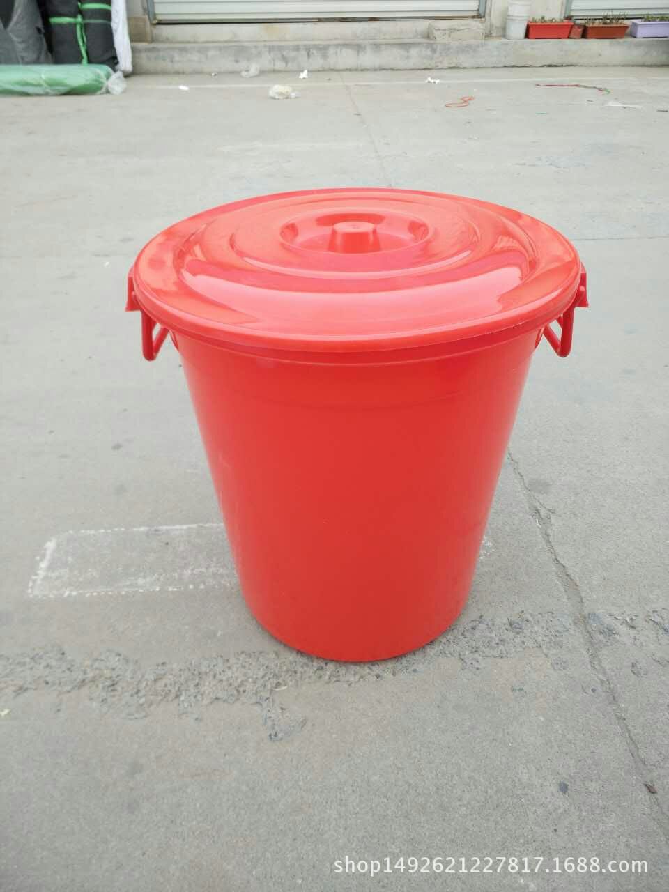 厂家直销全新料塑料大水桶大容量塑料米桶 蓝白红带盖大圆桶批发