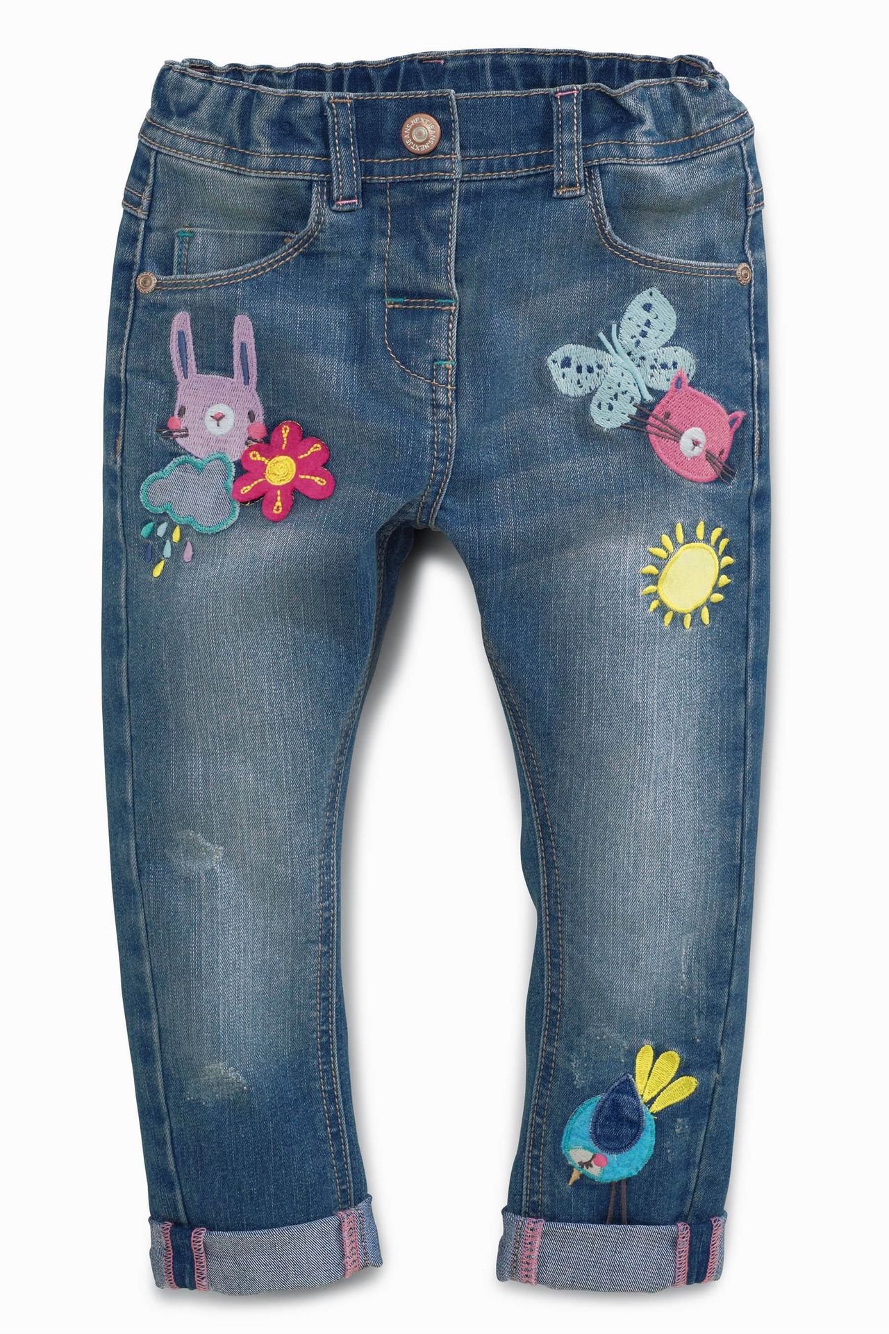 next&gym16新款女童兔子绣花百搭牛仔裤女宝宝牛仔长裤 现货