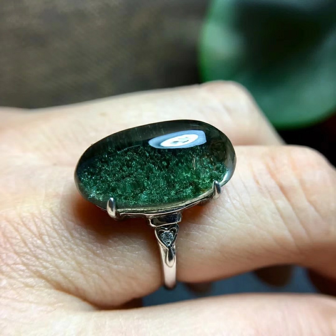晶榜天然水晶绿幽灵戒指聚宝盆绿金沙绿幽灵戒指多款可选支持定做