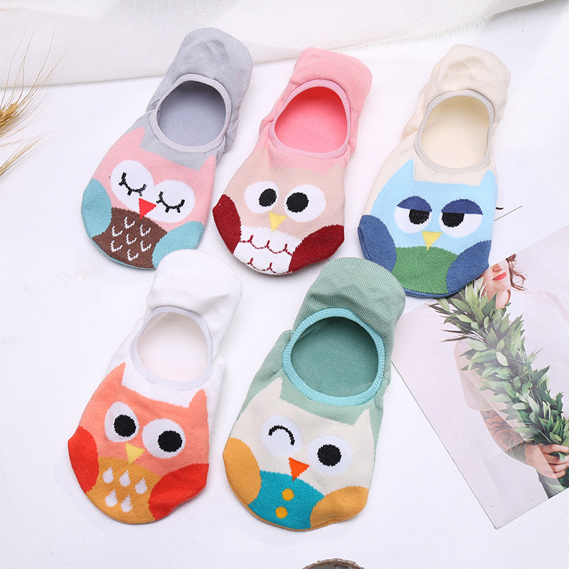 2018淘宝爆款卡通猫头鹰棉袜 夏季女士短袜 夜市地摊袜子定制批发
