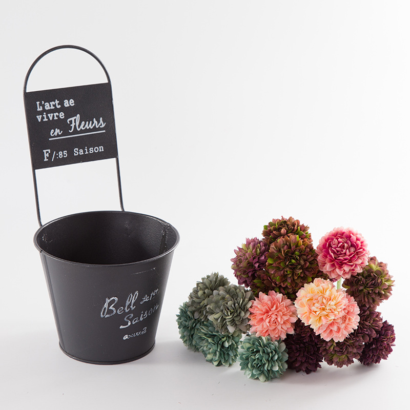 2018 New Black Iron Leather Flower Pot Display Creative round Flower Bucket Flowerpot Wholesale