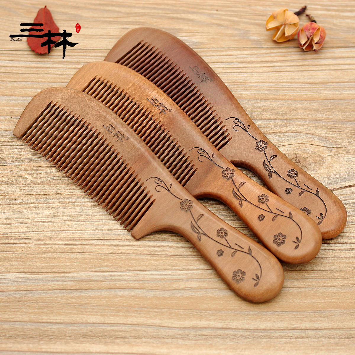 三林木梳 原厂批发按摩梳子精选系列桃木梳加长梳子 j22-5