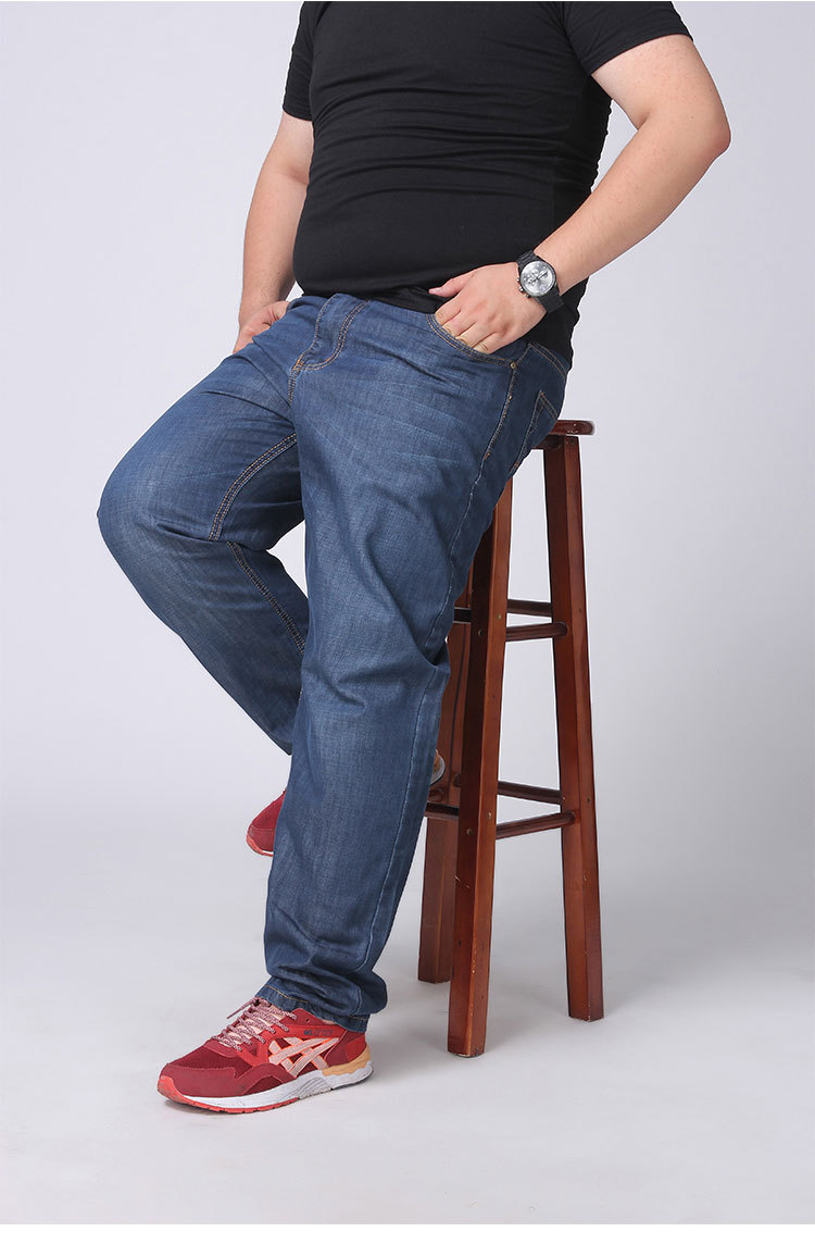 春秋男式加肥加大码牛仔长裤男士胖子肥佬直筒宽松大码裤一件代发