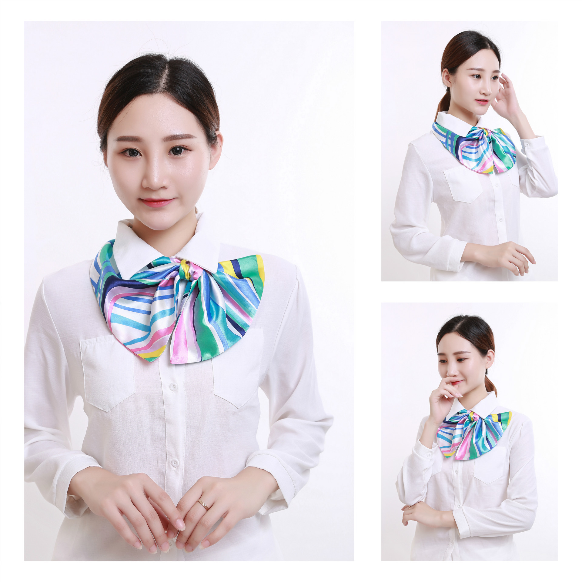 厂家直销现货魔术丝巾百变丝巾批发银行职业空姐丝巾色丁装饰围巾