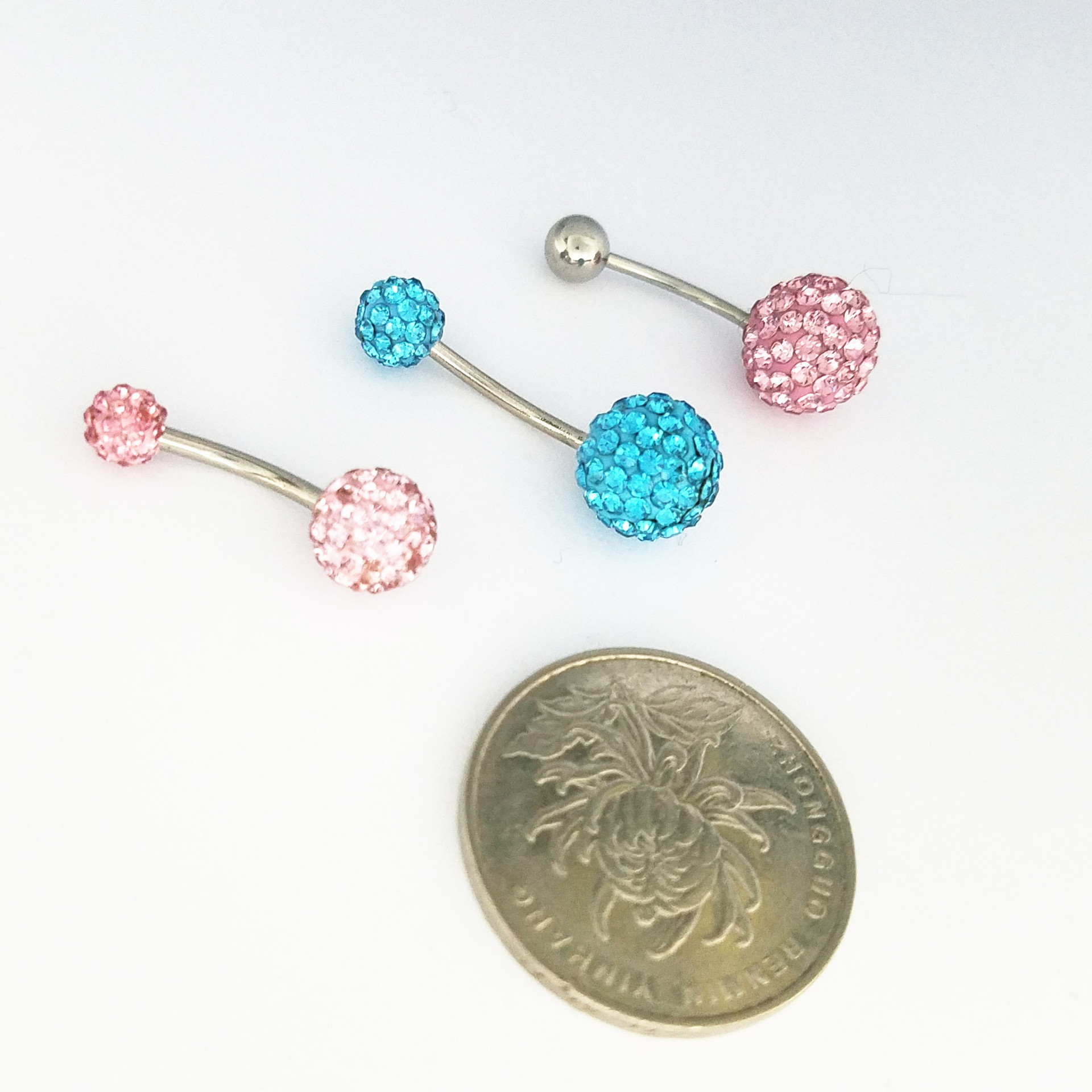 厂家直销不锈钢穿刺饰品ab泥钻肚脐环香巴拉镶钻肚脐钉