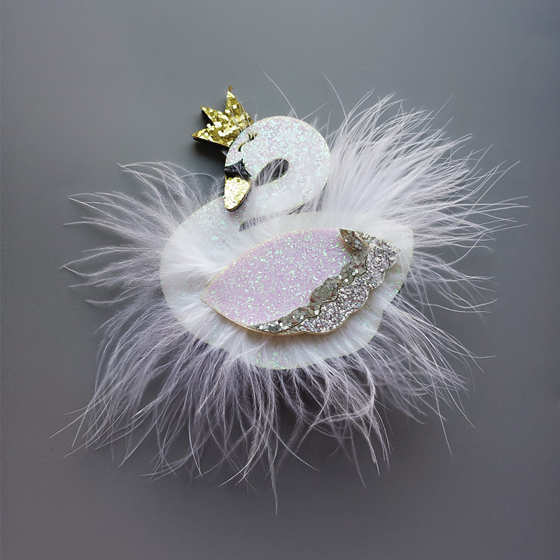 羽毛天鹅发夹发带粉色大天鹅动物头饰白色毛球天鹅夹子发饰