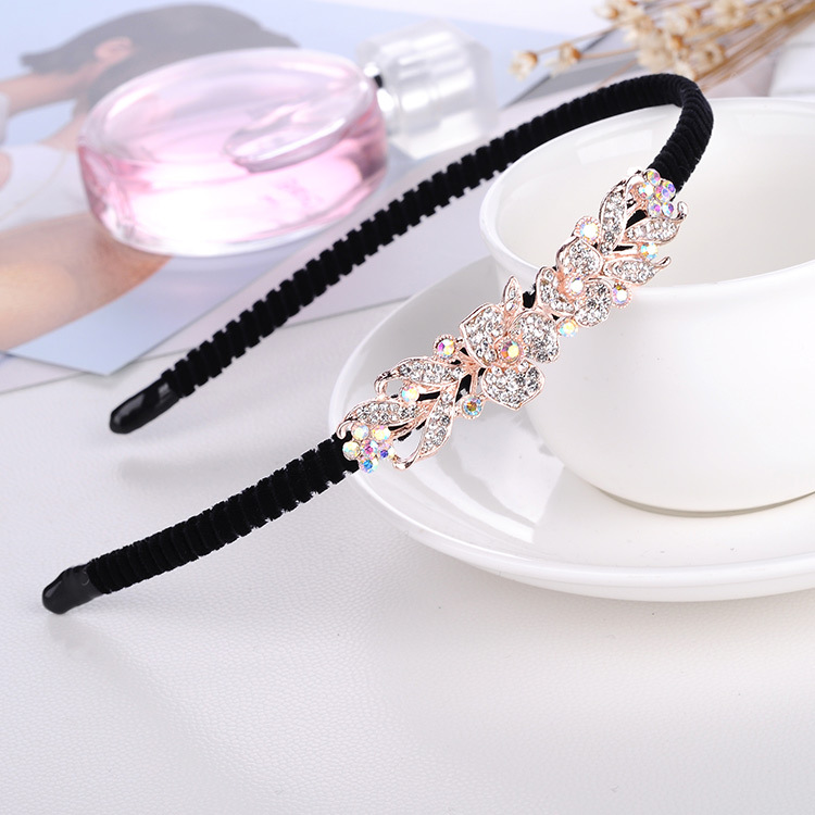 Winding Korean Rhinestone Bow Headband Hairpin Accessories Metal Flannel Non-Slip Headband Hair Clips Hair Accessories Wholesale