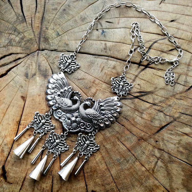 批发复古民族风苗银孔雀项链百搭中国风演出女项饰酒吧家居挂饰