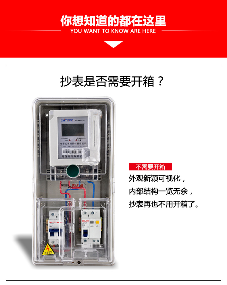 单相单表位塑料电表箱 塑料计量箱 电子表插卡式配电箱