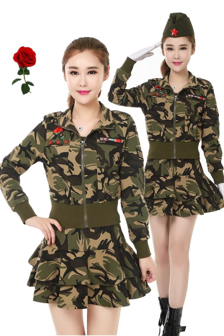水兵舞春秋新品女装迷彩套装外套作战背心弹力防曝光水兵舞蹈裙套