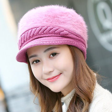 冬季新款帽子韩国可爱时尚女帽加厚保暖针织鸭舌帽贝雷帽兔毛帽