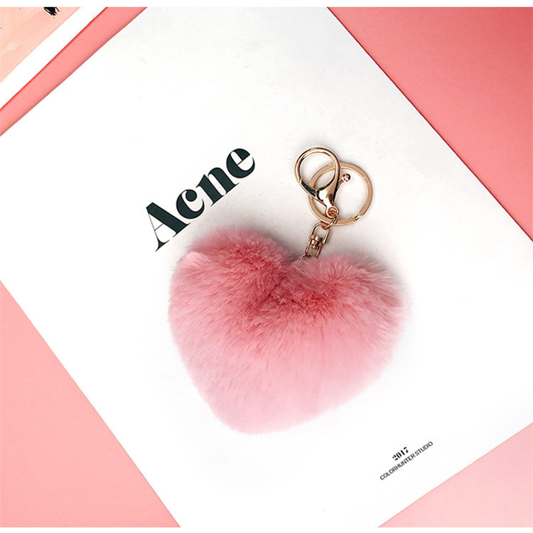 Imitate Rex Rabbit Fur Plush Hang Decorations Peach Heart Key Ring Pendant Ornament Accessories Heart Wool Ball Bag Keychain Pendant