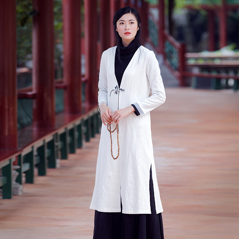 新款原创中国风女装复古禅修禅茶服道袍女外套棉厚款中长款女裙