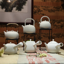 日式白泥陶瓷茶壶煮茶泡茶壶电陶炉功夫茶侧把提梁小烧水壶煮茶器