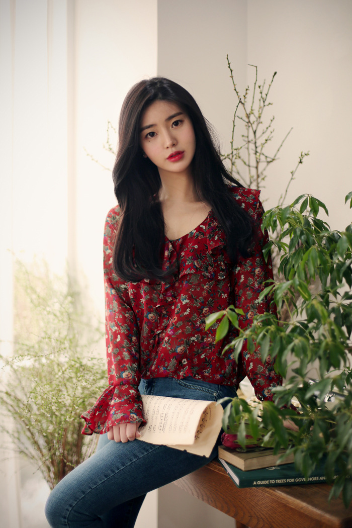 韩国milkcocoa浪漫甜美碎花雪纺印花衬衫宽松雪纺衫