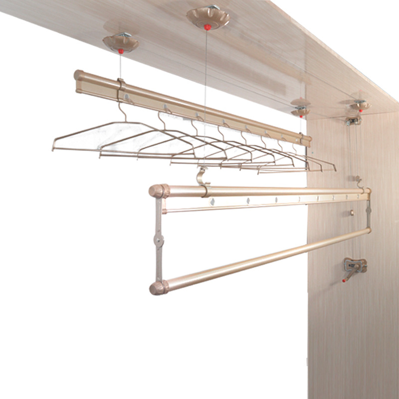 手摇三杆升降晾衣架阳台晾衣杆晒被双杆式自动晶泳凉衣架被杆加筋