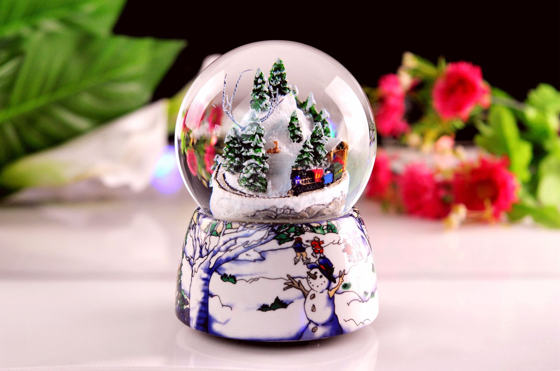 圣诞礼物下雪屋雪花水晶球音乐盒八音盒节日陶瓷树脂创意工艺礼品