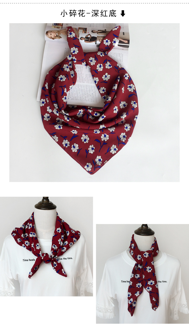 韩版春夏多功能碎花小方巾小丝巾时尚女百变围巾头巾领巾