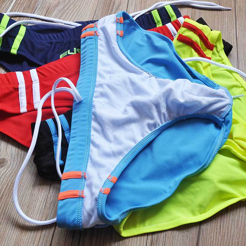 友因趣外贸系绳锦纶柔软字母印花男士三角泳裤性感沙滩泳裤三角男