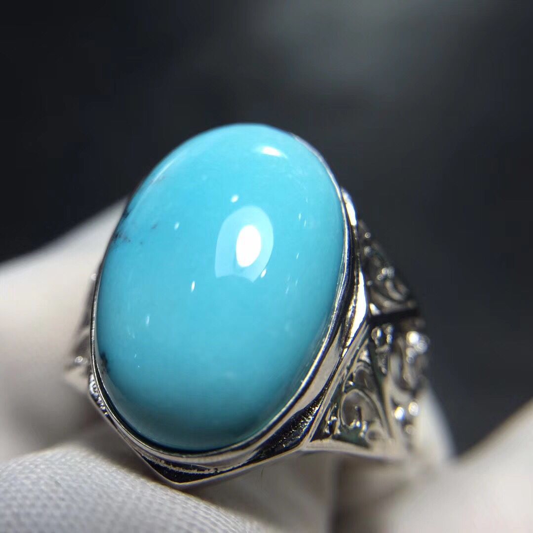 原矿高瓷戒指男款时尚复古925银镶嵌活口戒托 绿松石多少钱批发价