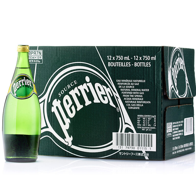 法国进口巴黎水天然含气矿泉水 原味 750ml*12瓶整箱夏日酒水批发