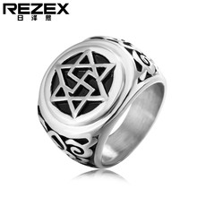 R0057-NK03 欧美个性时尚犹太教六芒星万字符吉祥男士钛钢戒指