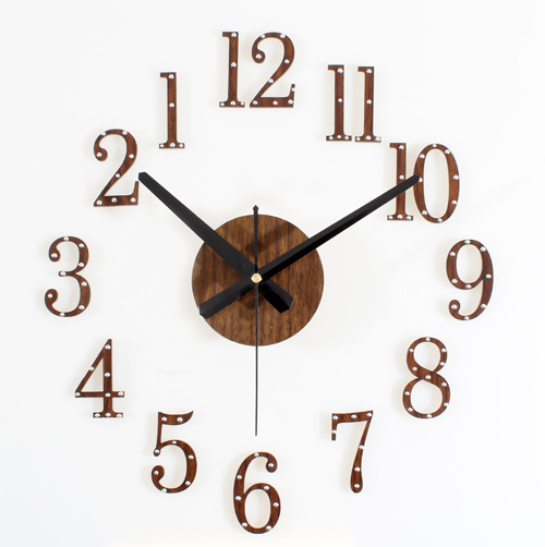 木头铆钉质感时光倒流3d立体diy挂钟时尚创意逆转时钟表diy钟自粘