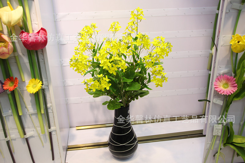 新品上市白菜花仿真花广场绿景装饰油菜花叶子过胶乡村布景油菜花图片