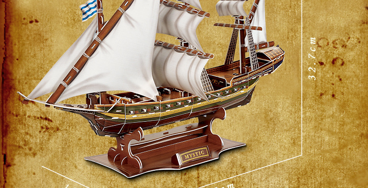 跨境3d立体拼图神秘海盗船模型 圣玛丽亚船模儿童diy拼装拼插玩具