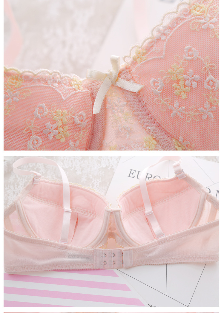 白色粉色可爱小胸学生内衣小花刺绣文胸套装