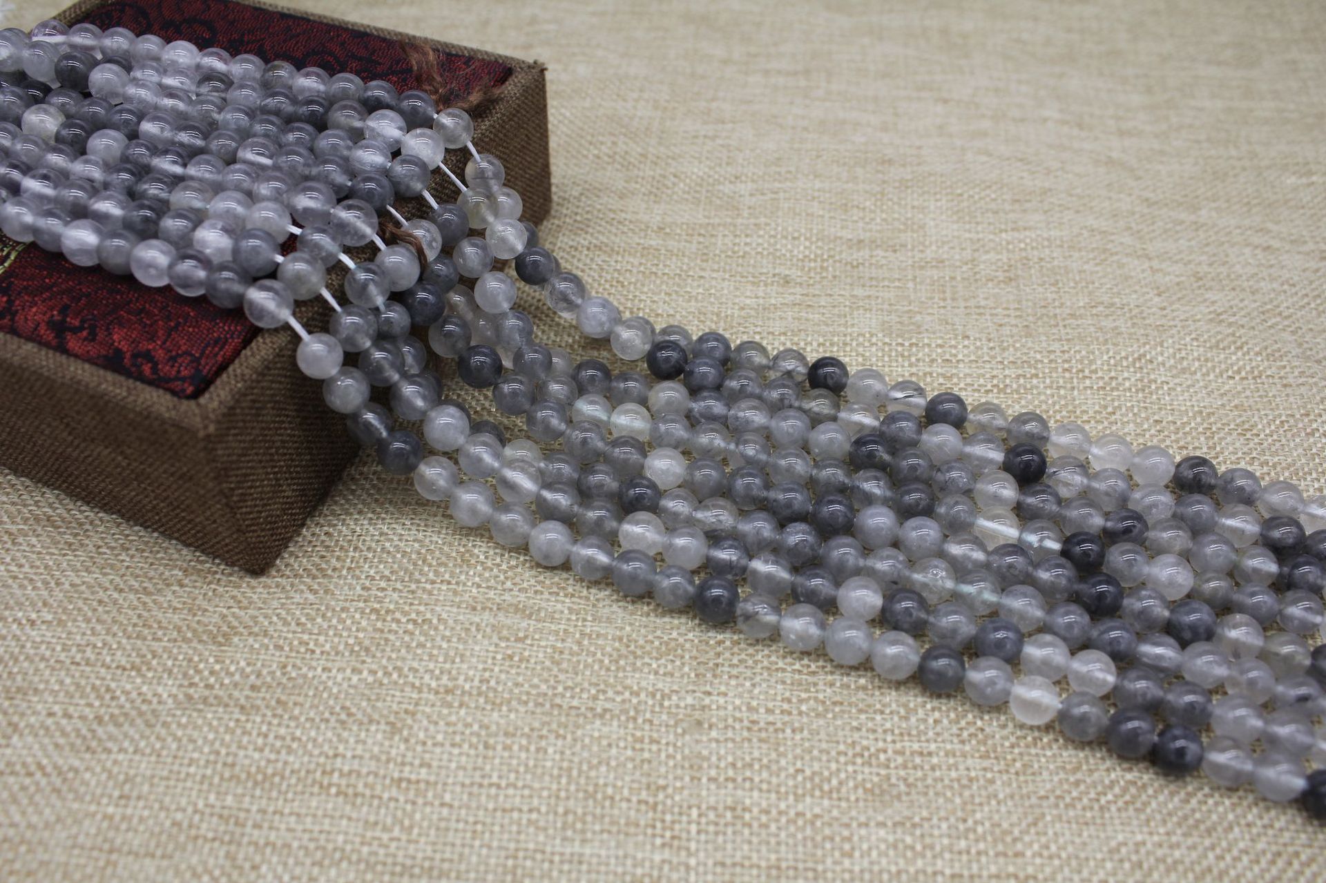 金鹏程 天然云水晶魔鬼水晶散珠圆珠半成品 diy饰品配件批发