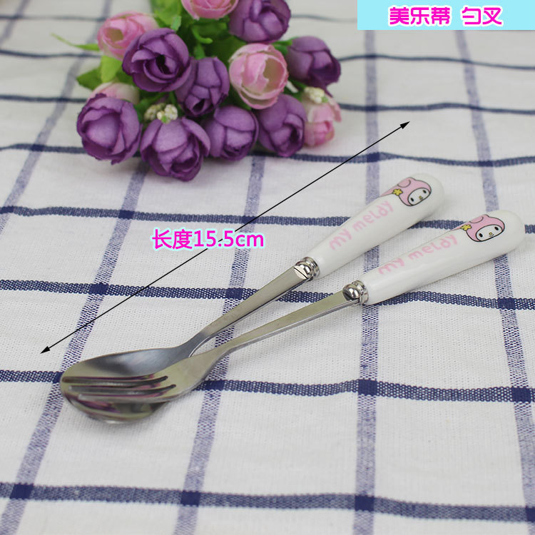 Wholesale Children's Tableware Stainless Steel Spoon Fork Fun Cartoon Tableware Set Animal Spoon Fork Rabbit Monkey Creative