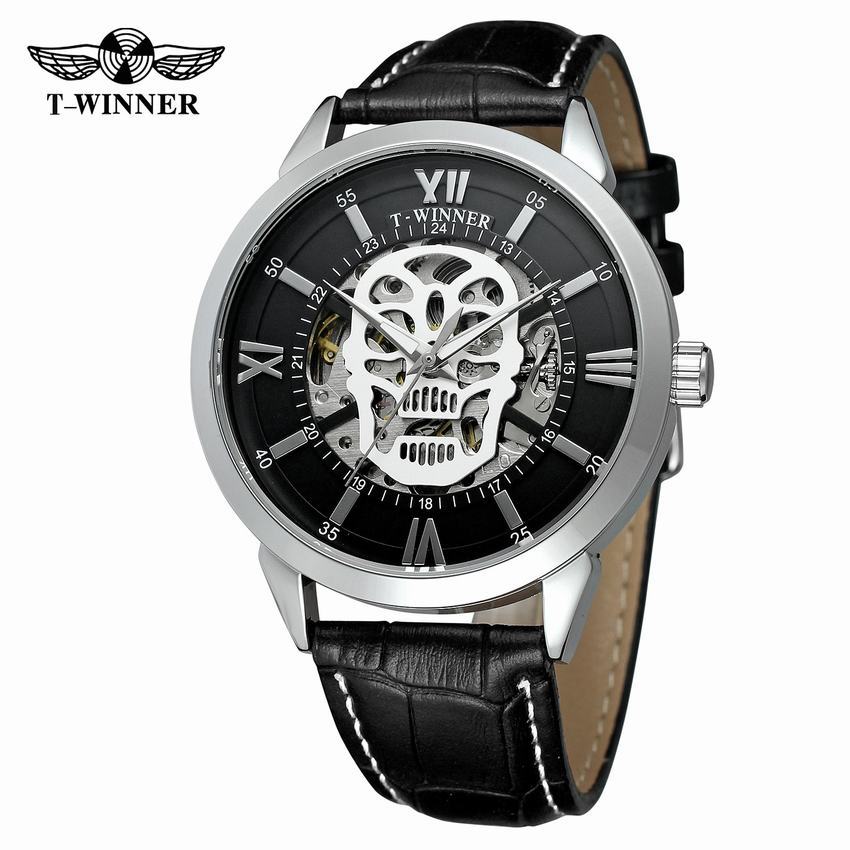t-winner 欧美风范男士时尚休闲骷髅头镂空机械机芯 全自动机械表