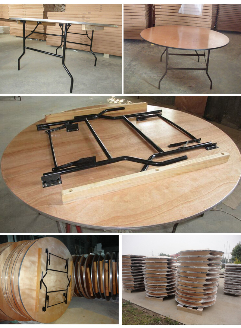 现代简约圆管折叠台架 酒店折叠大圆桌子 防火板10人圆餐桌