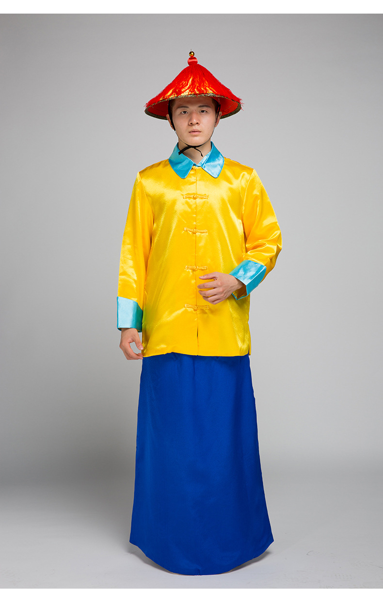 男士皇帝御前护卫服官兵太监黄马褂演出表演服清朝侍卫服古装批发