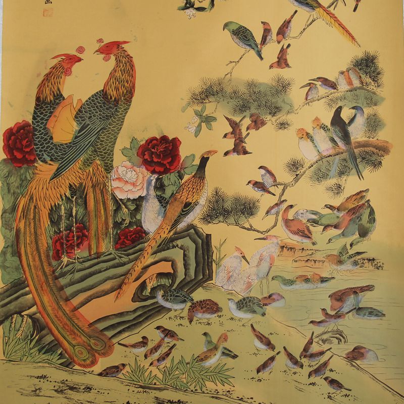 促销仿古字画名人书法中堂画办公室书房客厅装饰挂画 百鸟朝凤