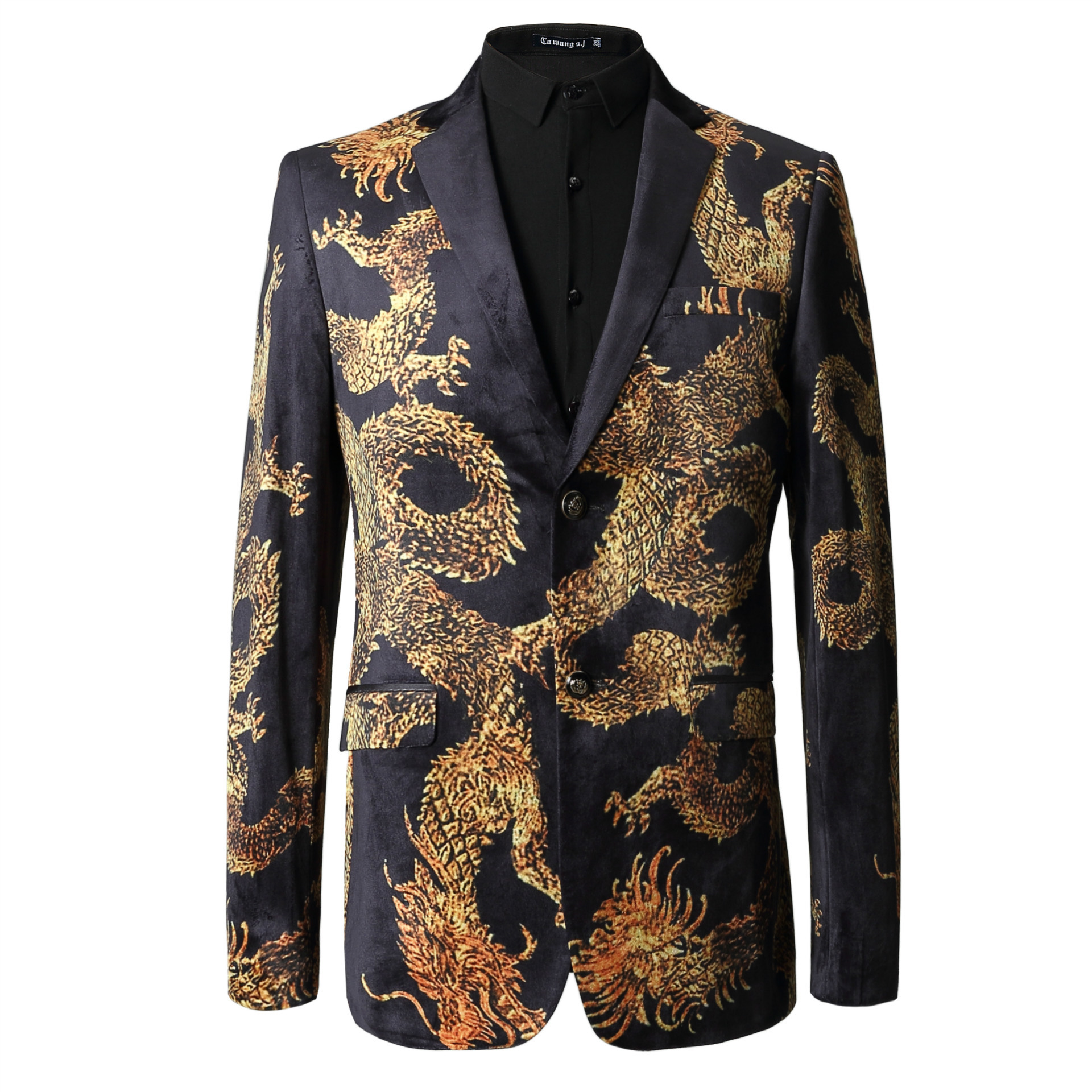 2017中国风金黄色龙纹3d印花西装男 高档货源 速卖通 淘宝 微商