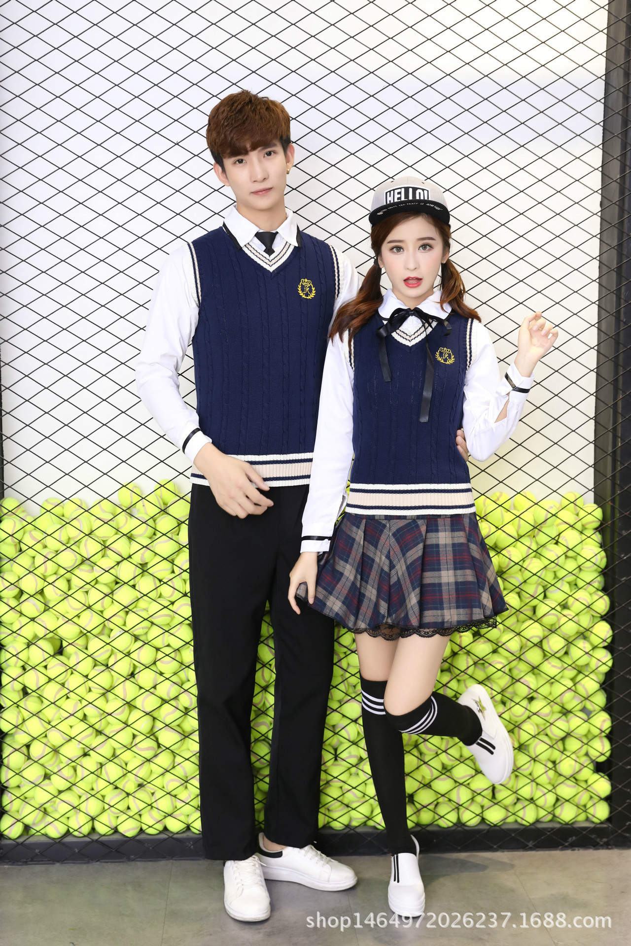秋冬日本校服高中校服英伦学院风套装深v套头毛衣情侣男女套装