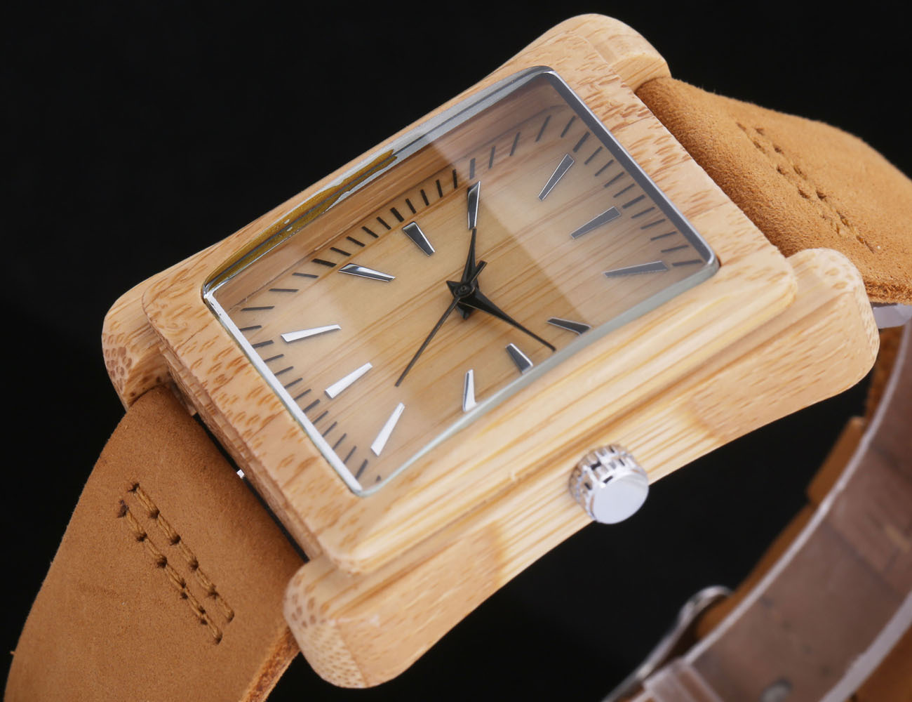 跨境外贸外贸ebay亚马逊长方形竹表盘皮带石英表木表枫木檀木