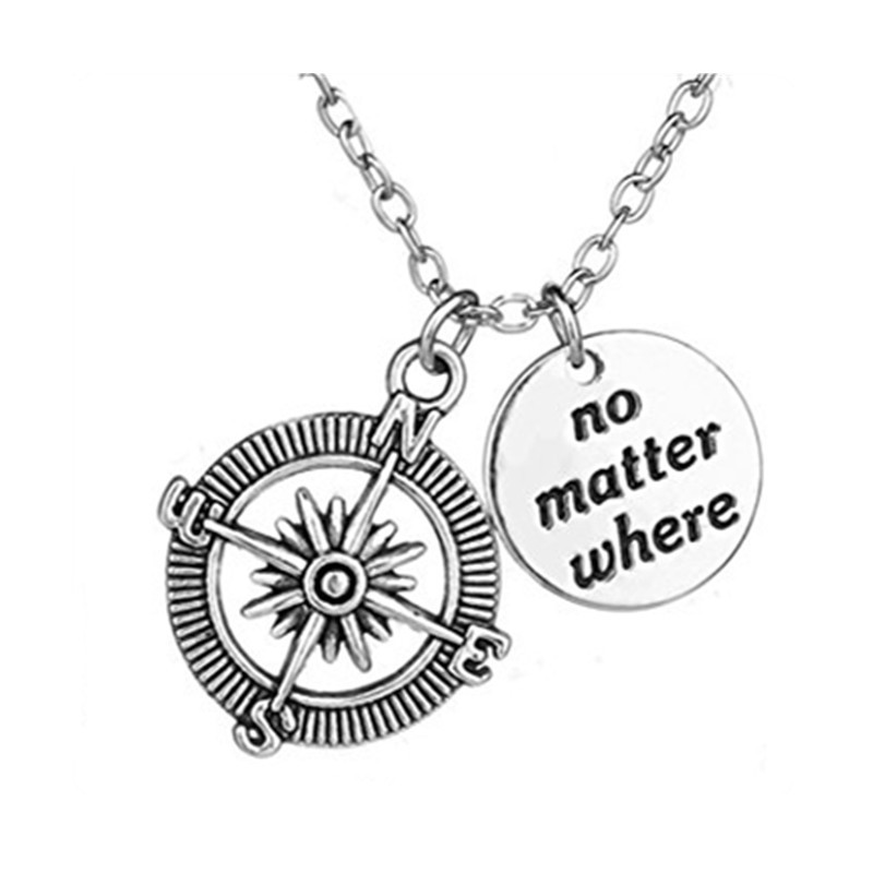 欧美饰品you are always in my heart指南针船锚英文吊牌情侣项链