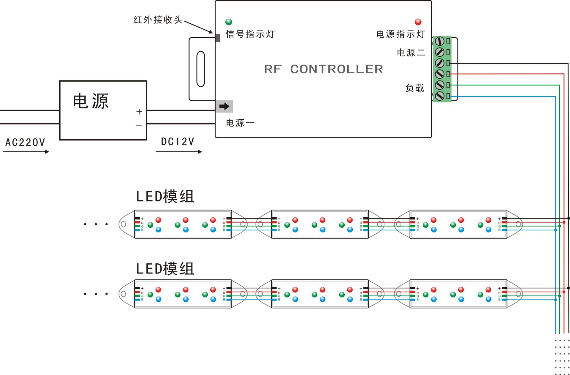 44键控制器 24键红外rgb七彩灯条模组控制器 12-24v 24a 铝壳