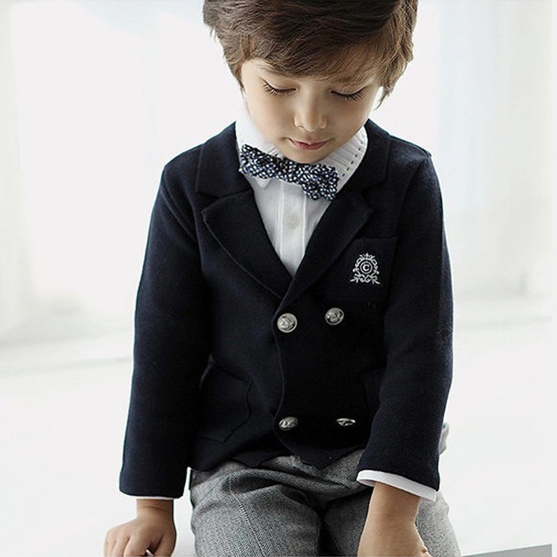 厂家跨境韩版童装开衫外套加盟代理一件代发绒布双排扣小西服外套