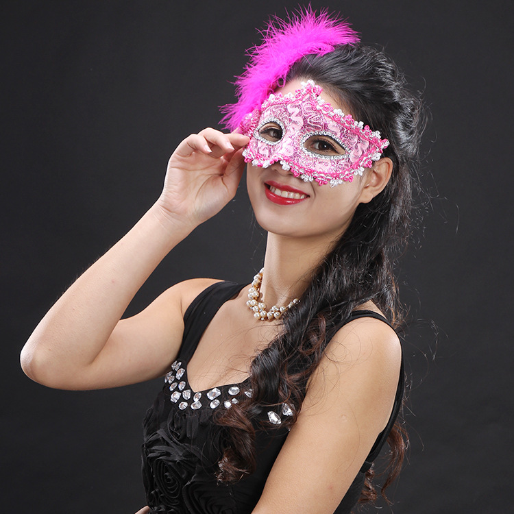 皮革小礼帽羽毛偏花面具 性感女面具 万圣节礼品舞会鬼节羽毛面具