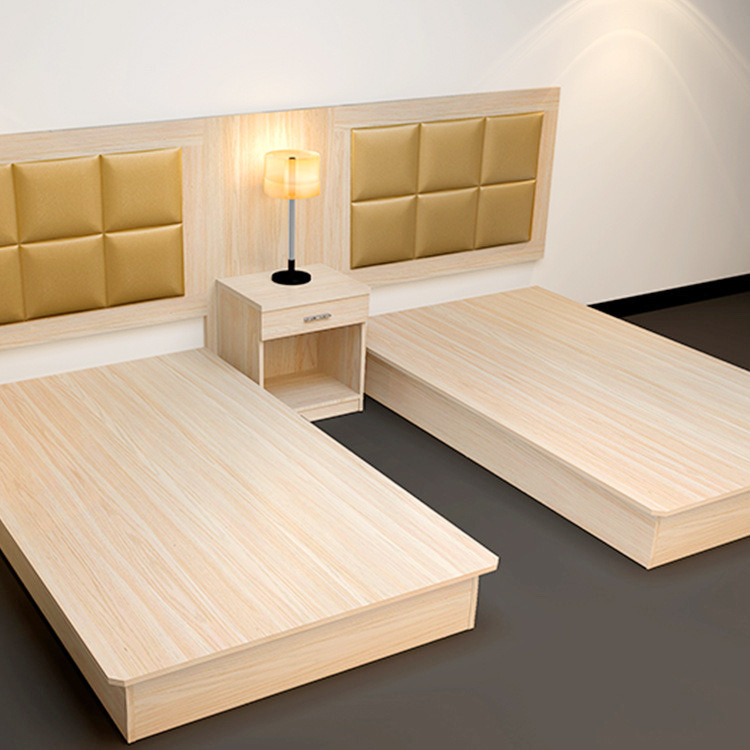 酒店家具床加工定制 实木颗粒免漆板床 现代中式低箱隔水板式床