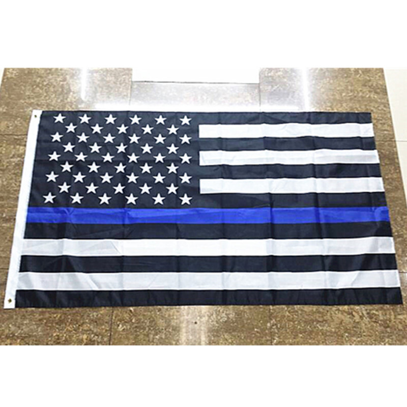 黑白蓝条美国旗 3*5ft 美国警察旗 4号涤纶旗帜 现货