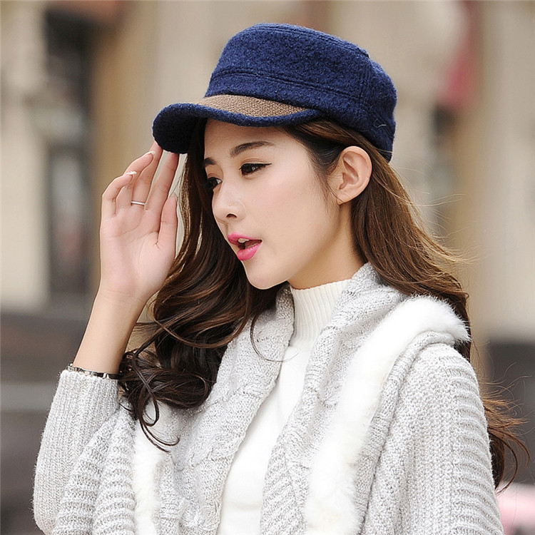 平顶羊毛帽新款欧美秋冬季俏皮进口包边羊毛呢子帽百搭女款帽子潮