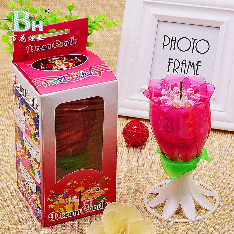 开花响阻燃音乐生日蜡烛玫瑰花型音乐蜡烛