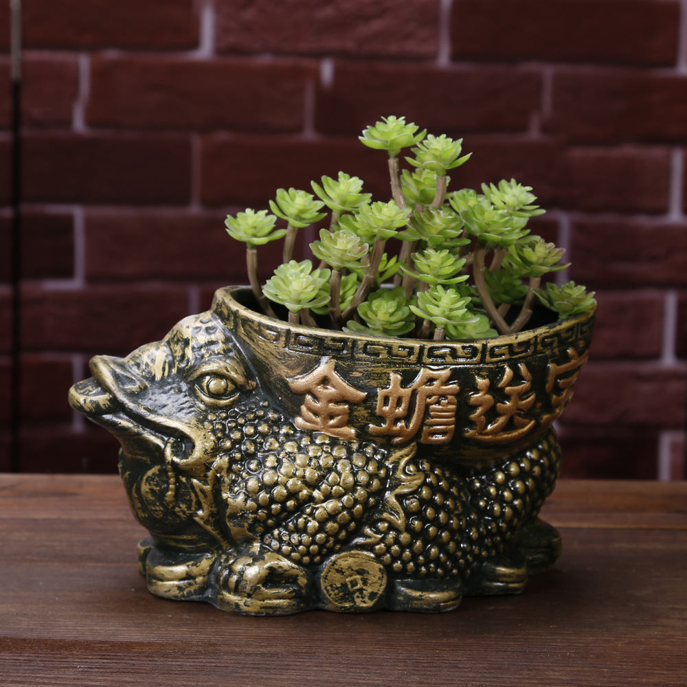 古香古色青铜花盆 青铜金蟾中号元宝盆 发财树摇钱树种植花盆5130