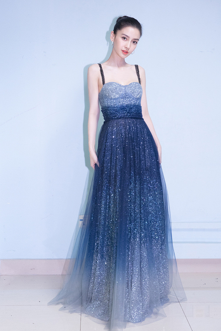 2018新款大牌baby明星同款时尚修身显瘦气质闪亮唯美星空连衣裙女